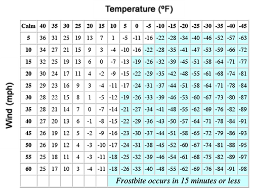 Wind chill chart 